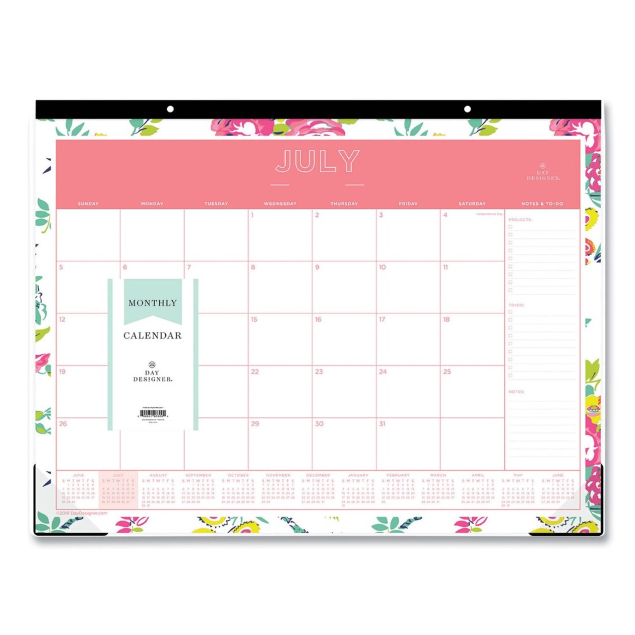 Blue Sky 22 in. x 17 in. 12-Month (Jul 2025-Jun 2026) Day Designer Peyton Academic Desk Pad - Black Binding/Clear Corners